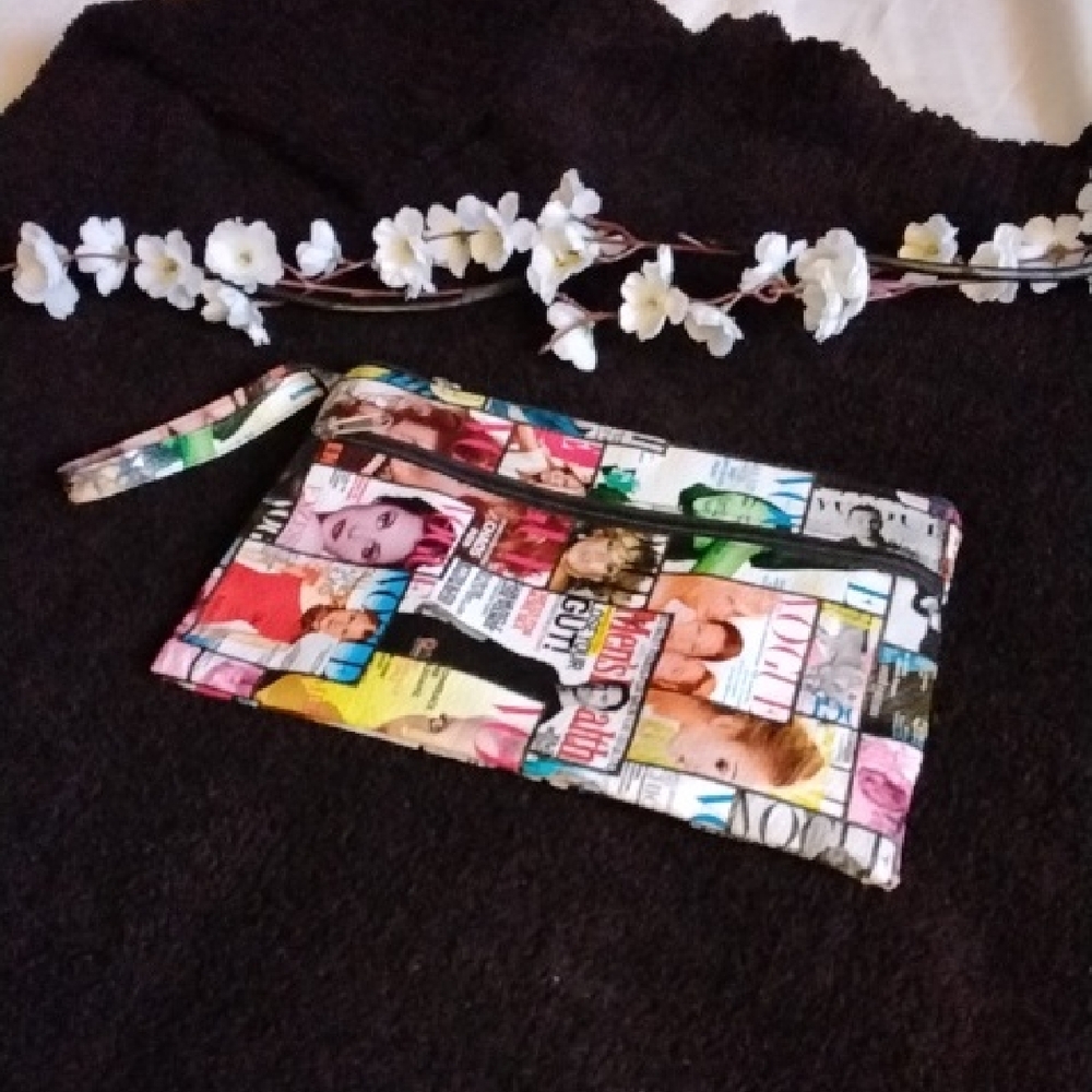 Vibrant Magazine Print Wristlet